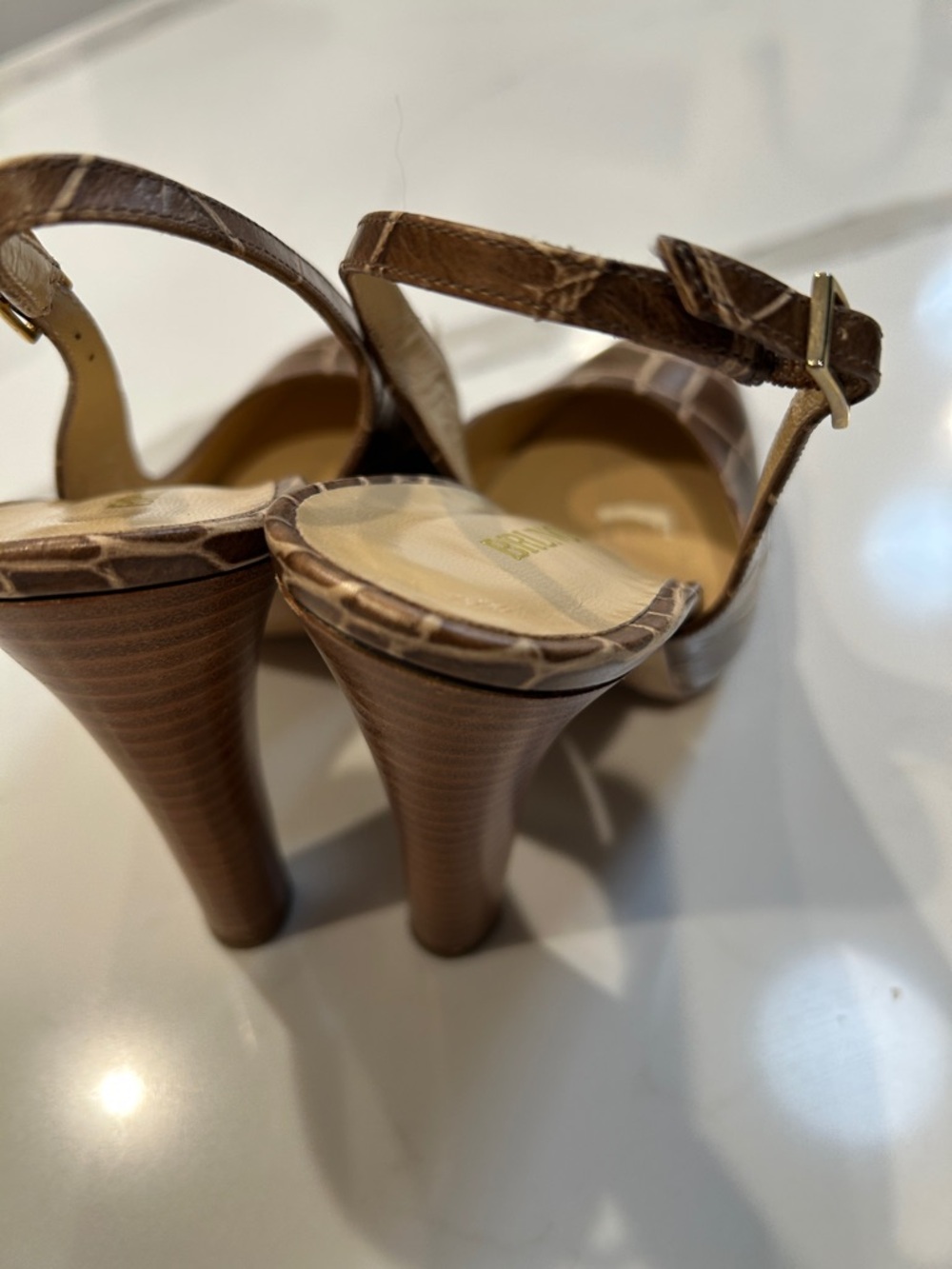 Bruno Magli Brown Croc-Embossed Slingback Pumps - Picture 6 of 7